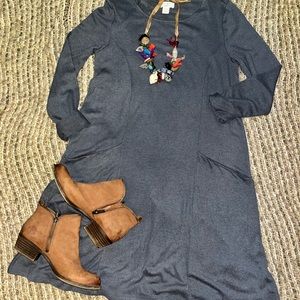 Loft Lounge Heathered Teal Soft Knit Long Sleeve Dress